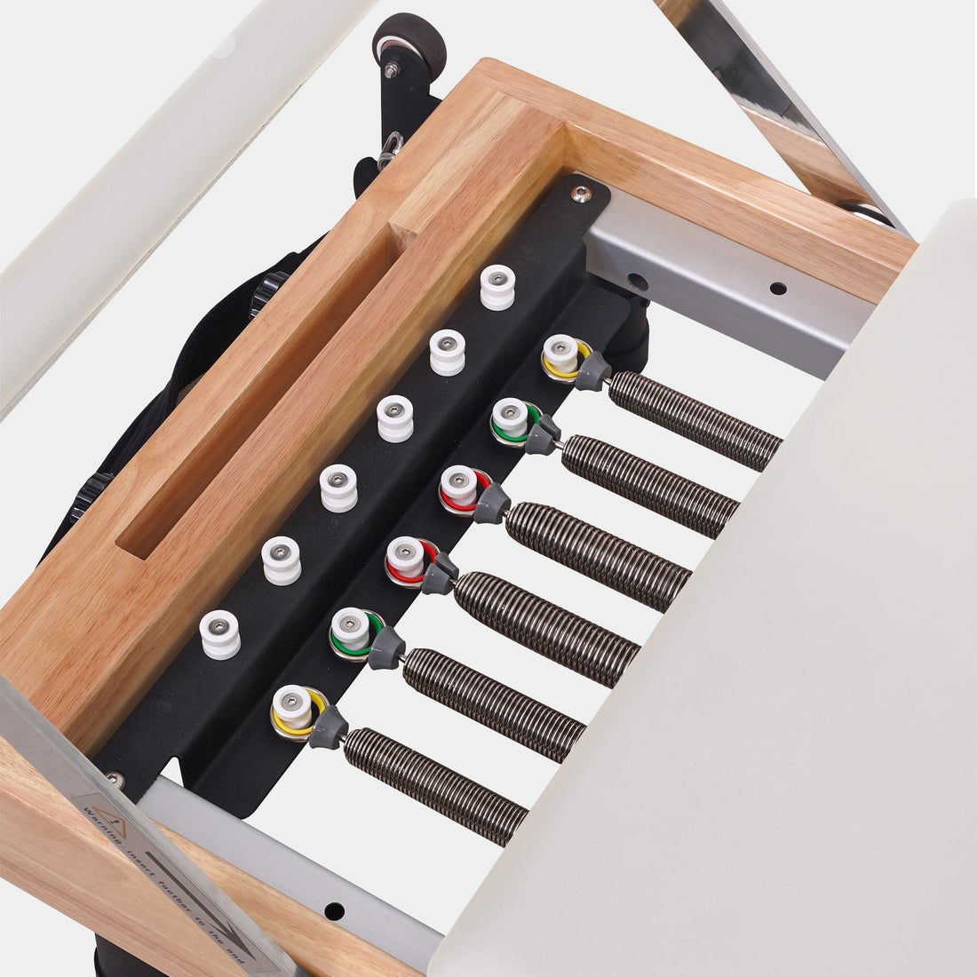 Foldable Oak Pilates Reformer Machine – White