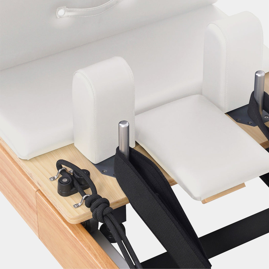 Foldable Oak Pilates Reformer Machine – White